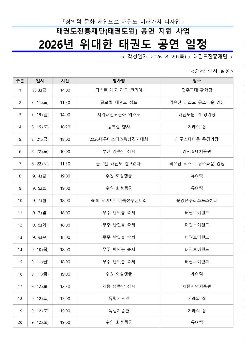 붙임1_태권도진흥재단(태권도원) 공연 지원 사업 2026년 위대한 태권도 공연 일정_1.jpg